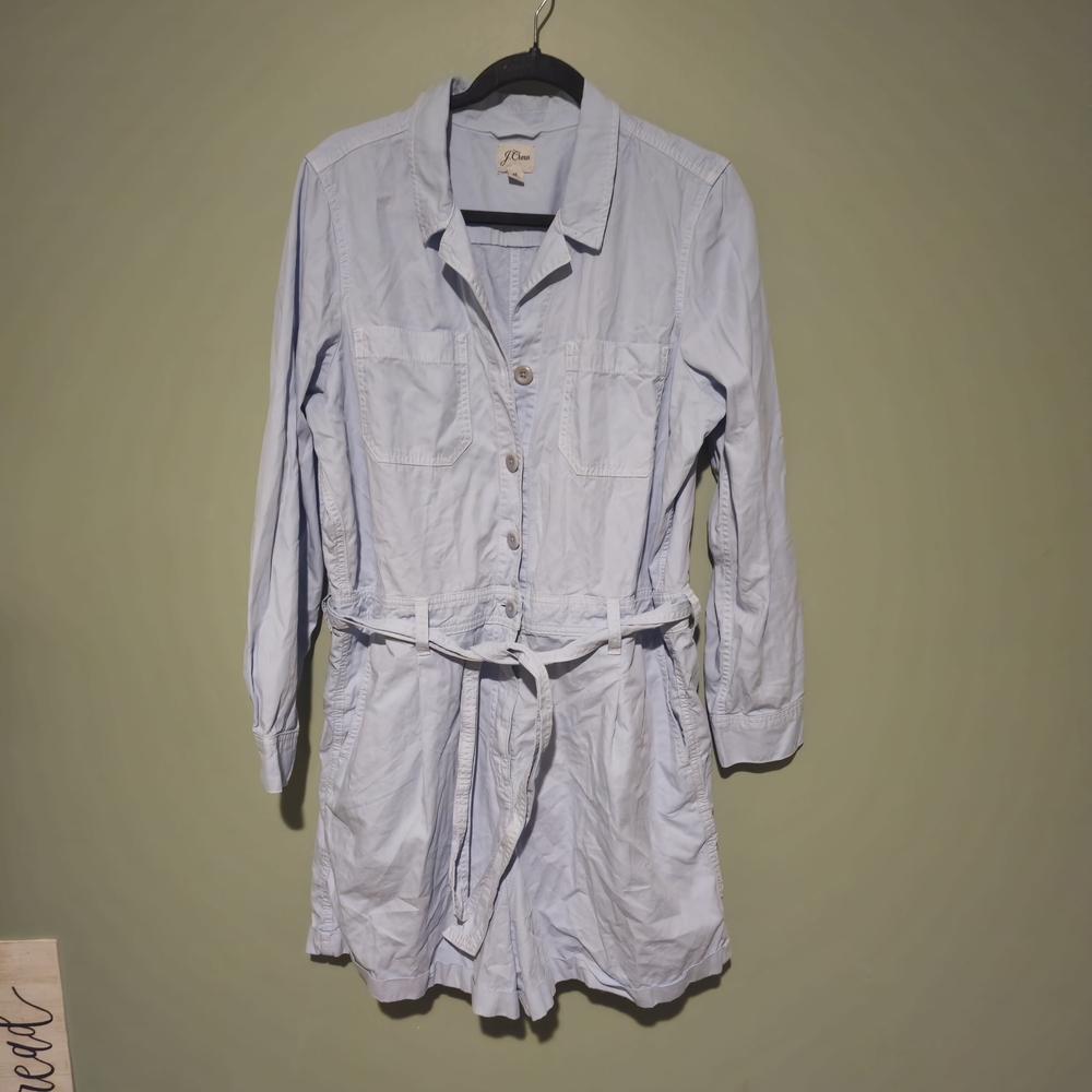 J Crew Blue 100% Cotton Shortalls Overalls Size 16